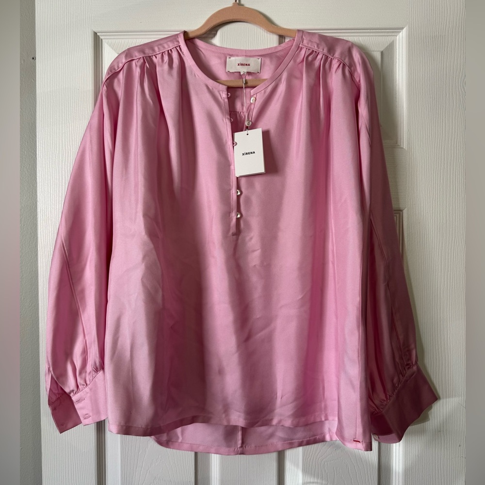 XiRENA Pink Cuffed Jacqueline Blouse 100% silk & NWT